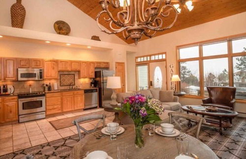 Stanley Hills Condo | Enchanting condo with fireplace, patio, and private hot tub!
