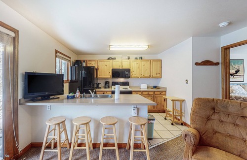 Grand Lake Condo | Riverfront condo with free wifi, fireplace, patio, & gas grill