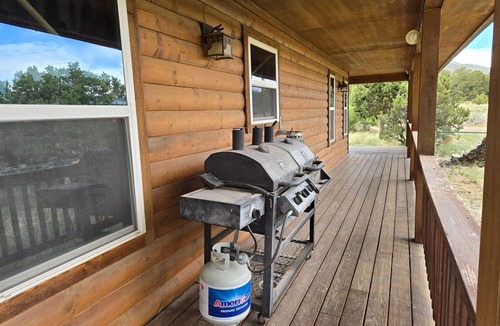 Alpine Village Cabin | Conveniently located cabin with full kitchen, w/d, large deck & great views