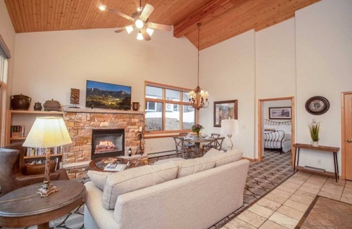 Stanley Hills Condo | Enchanting condo with fireplace, patio, and private hot tub!