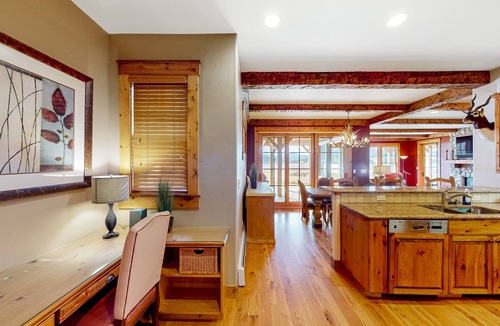 Steamboat Springs House | Lakefront home with a private dock, balcony, grill, gas fireplace, W/D, and AC