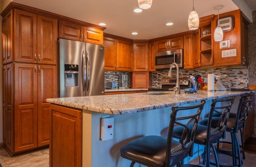Breckenridge Condo | Newly Renovated! - Backyard Forest View on All Three Floors, 30' to Pool/Hot Tub