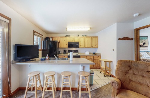 Grand Lake Condo | Riverfront condo with free wifi, fireplace, patio, & gas grill