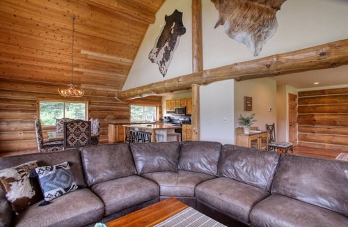 Bonner County Cabin | The Cabin · Rustic Log Cabin with Pasture and Mountain Views