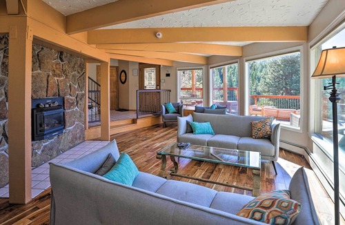 Evergreen House | Unique Evergreen Cabin w/ 2 Decks & Mountain Views