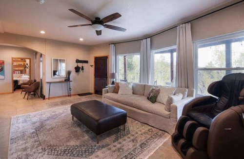 Conifer Mountain and Meadows Villa | VIEWS! Hot tub, barrel sauna, arcade, axe throwing